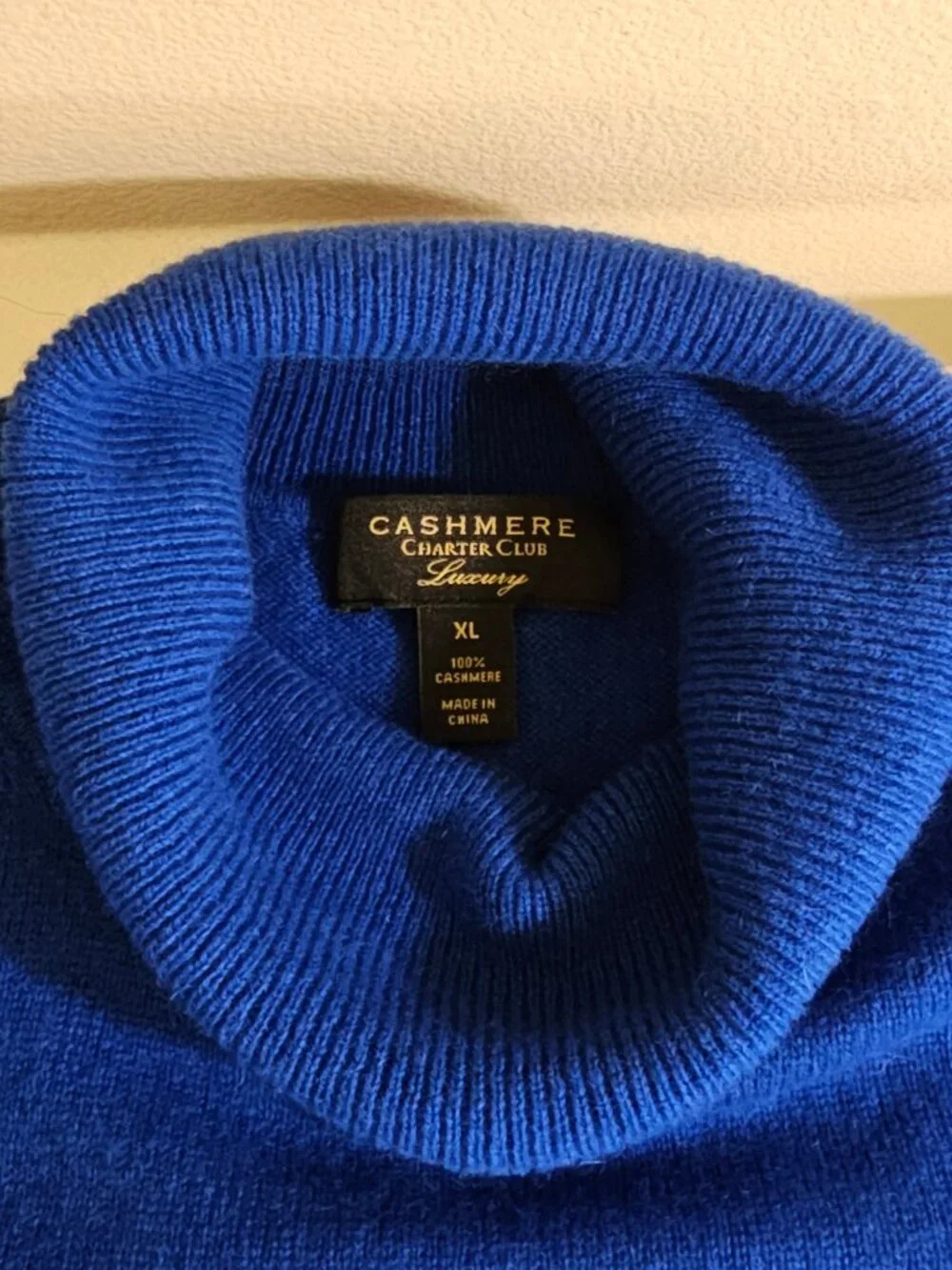 100% Cashmere Charter Club Luxury Turtleneck Sweater XL Cobalt Blue